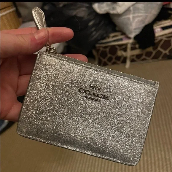Coach Silver Glitter Card Holder Wallet